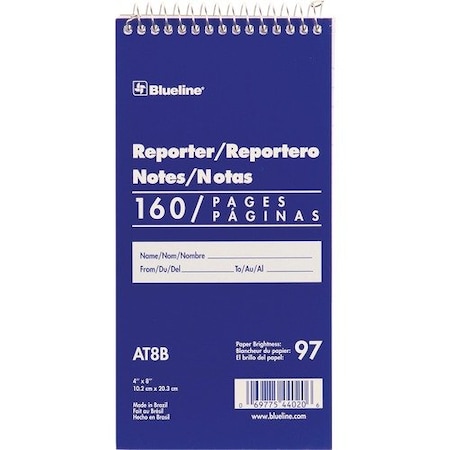 Rediform Notepad, Reporter, 160 Page, 8inWx4inLx3/10inH, Blue REDAT8B